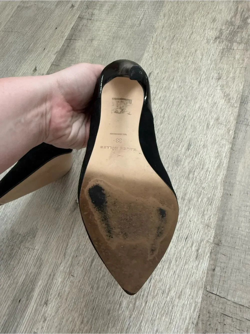 Karen Millen Black Pointed-Toe Mixed-Texture Pumps